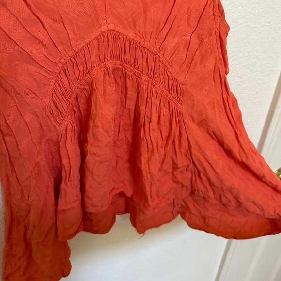 Maeve Anthro Red Orange Bretta Gathered Vneck Ruffle Babydoll Tank Top petite - Picture 7 of 9